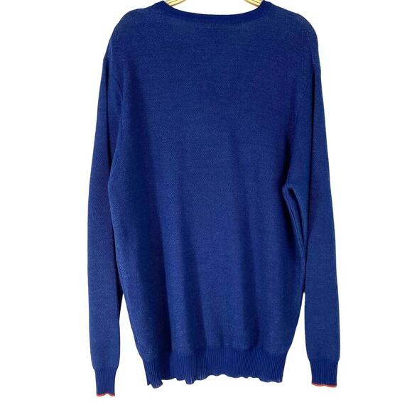 Codice V-Neck Merino Wool Blend V-neck Sweater Men L Royal Blue Preppy Luxury - Picture 3 of 10